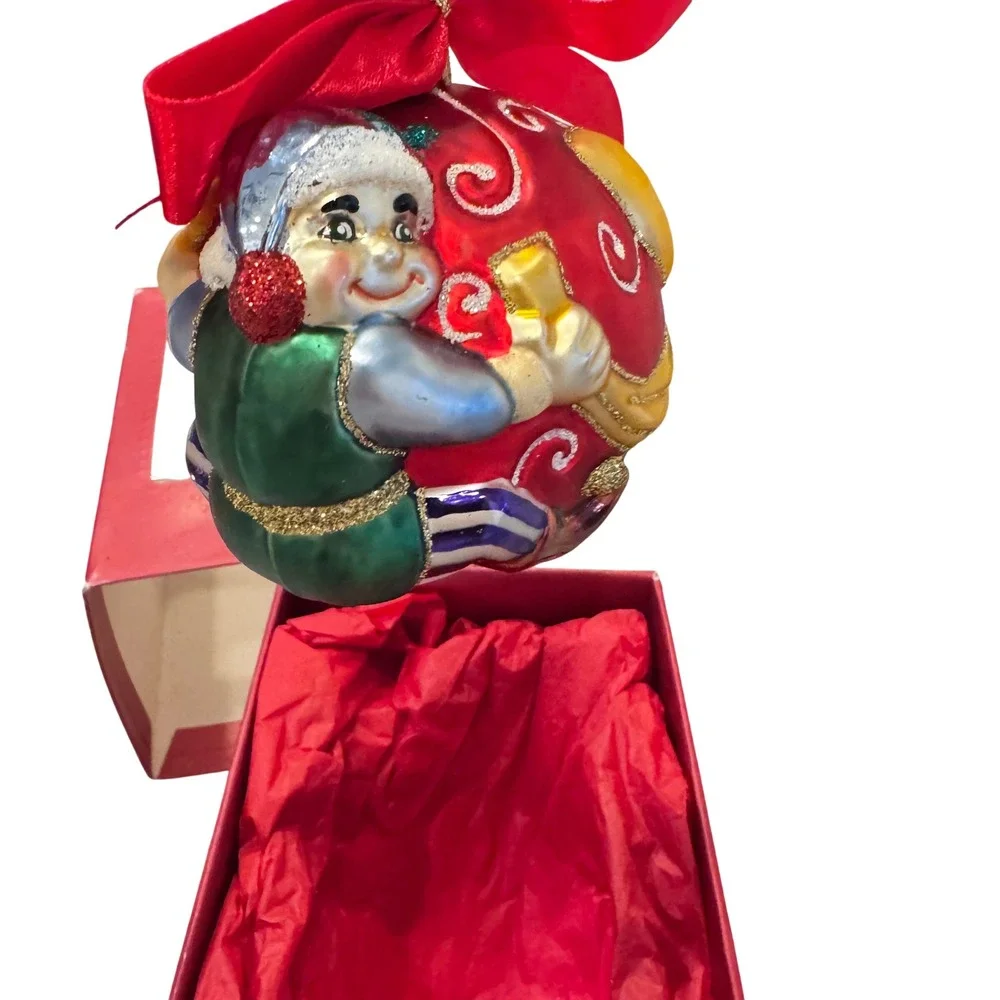 Yuletide Lenox  Vintage Elf with Bow Ornament with Red Ball  Christmas  Preloved